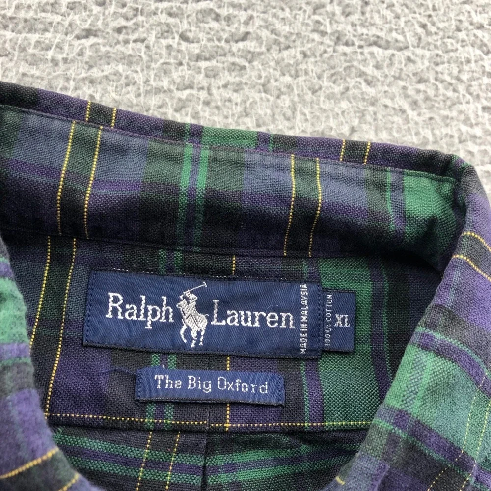 Vtg Polo Ralph Lauren Shirt Mens XL Green Big Oxford Blackwatch OCDB Tartan